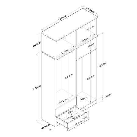 Dulap BA121, 8 usi, 2 sertare, 120x42,5x216,8 cm [8]