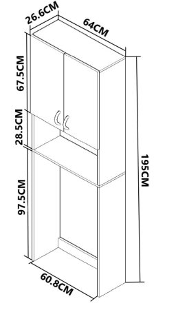 Dulap masina de spalat, 2 usi, alb, 64x25x195 cm [3]