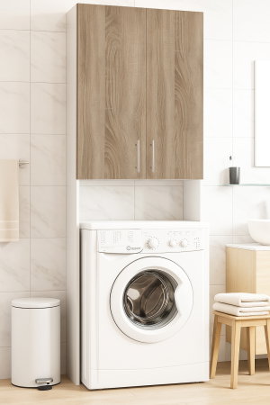 Dulap masina de spalat, 2 usi, alb + sonoma, 64x30x195 cm [0]