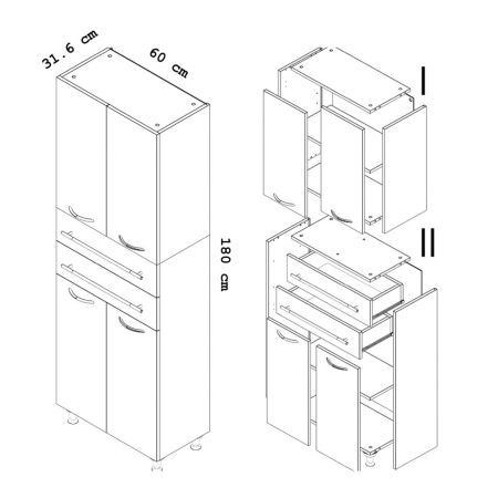 Dulap baie seria 008, front MDF, 4 usi, 2 sertare, taupe, 60x31.6x180 cm [5]