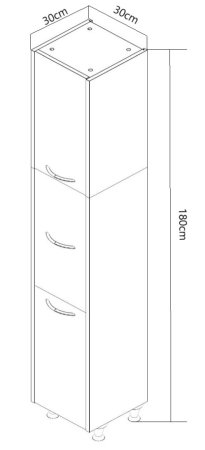 Dulap baie seria 020, 3 usi, alb, 30x30x180 cm [5]