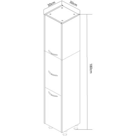 Dulapuri Baie - Dulap baie seria 020, 3 usi, alb + antracit, 30x30x180 cm