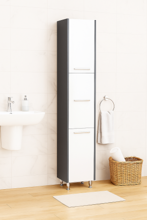 Dulapuri Baie - Dulap baie seria 020, 3 usi, alb + antracit, 30x30x180 cm