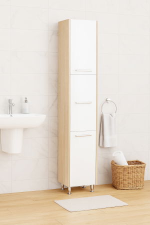 Dulapuri Baie - Dulap baie seria 020, 3 usi, alb + sonoma, 30x30x180 cm