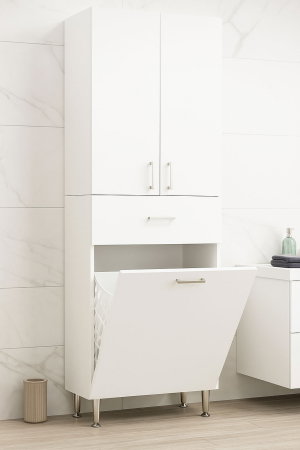 Dulapuri Baie - Dulap baie seria 021, 3 usi, 1 sertar, alb, 64x37x170 cm