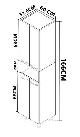 Dulapuri Baie - Dulap baie seria 002, 4 usi, alb, 60x31.6x166 cm