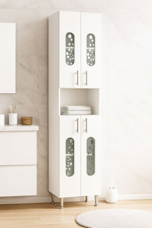 Dulapuri Baie - Dulap baie seria 177 LAGUNA, front MDF, 4 usi, alb, 35x31.6x166 cm