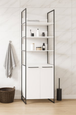 Dulapuri Baie - Dulap baie seria 740, cadru metalic, front MDF, 2 usi, alb, 67x37x190 cm