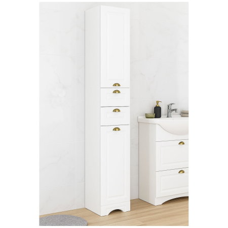 Dulapuri Baie - Dulap baie seria 172, front MDF, 2 usi, 2 sertare, alb rustic, 35x31.6x180 cm