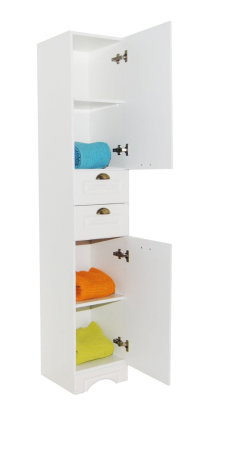 Dulapuri Baie - Dulap baie seria 172, front MDF, 2 usi, 2 sertare, alb rustic, 35x31.6x180 cm