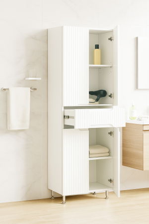 Dulapuri Baie - Dulap baie seria 033, front MDF, 4 usi, 1 sertar, alb, 60x31.6x166 cm