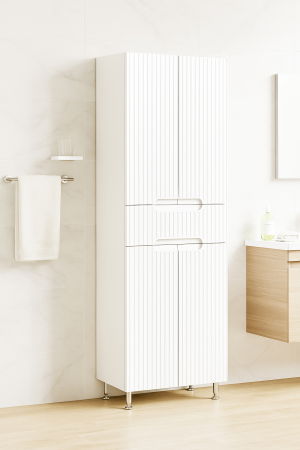 Dulapuri Baie - Dulap baie seria 033, front MDF, 4 usi, 1 sertar, alb, 60x31.6x166 cm