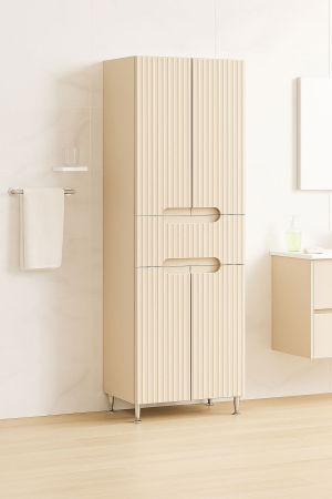 Dulapuri Baie - Dulap baie seria 033, front MDF, 4 usi, 1 sertar, crem, 60x31.6x166 cm