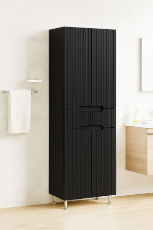Dulapuri Baie - Dulap baie seria 033, front MDF, 4 usi, 1 sertar, negru, 60x31.6x166 cm