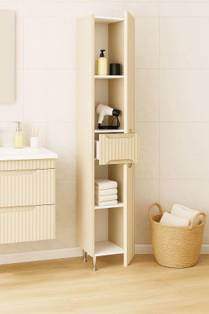 Dulapuri Baie - Dulap baie seria 033, fronturi MDF, 2 usi, 1 sertar, crem, 30x31.6x180 cm