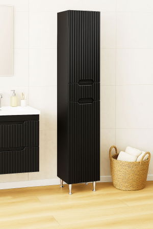 Dulapuri Baie - Dulap baie seria 033, front MDF, 2 usi, 1 sertar, negru, 30x31.6x180 cm