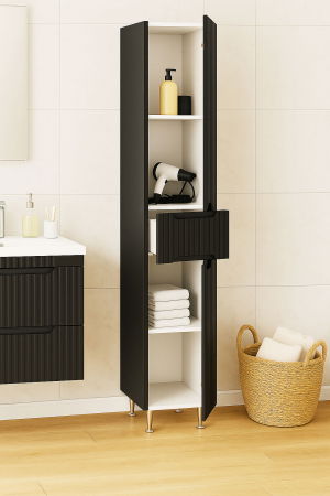 Dulapuri Baie - Dulap baie seria 033, front MDF, 2 usi, 1 sertar, negru, 30x31.6x180 cm