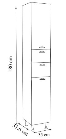 Dulap baie seria 172, front MDF, 2 usi, 2 sertare, alb rustic, 35x31.6x180 cm [4]