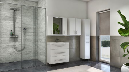 Dulapuri Baie - Dulap baie seria 010, front MDF, 2 usi, 1 sertar, alb, 30x31.6x180 cm