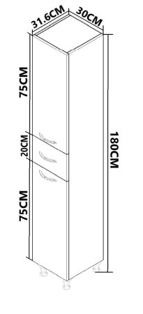 Dulap baie seria 010, front MDF, 2 usi, 1 sertar, alb, 30x31.6x180 cm [4]