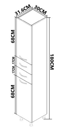 Dulapuri Baie - Dulap baie seria 001, front MDF, 2 usi, 2 sertare, alb, 30x31.6x180 cm