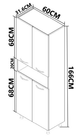 Dulapuri Baie - Dulap baie seria 004, front MDF, 4 usi, montat, alb, 60x31.6x166 cm