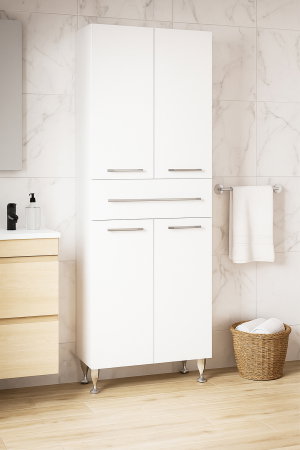 Dulapuri Baie - Dulap baie seria 005, front MDF, 4 usi, 1 sertar, montat, alb, 60x31.6x166 cm