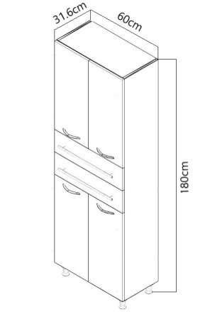 Dulapuri Baie - Dulap baie seria 008, front MDF, 4 usi, 2 sertare, cappuccino, 60x31.6x180 cm