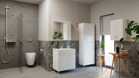 Dulapuri Baie - Dulap baie seria 008, front MDF, 4 usi, 2 sertare, montat, alb, 60x31.6x180 cm