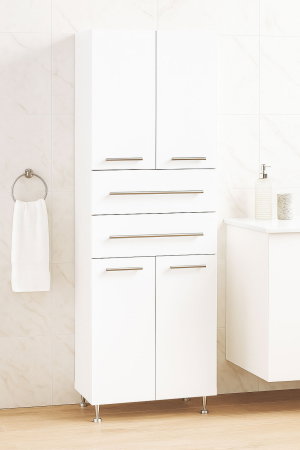 Dulapuri Baie - Dulap baie seria 008, front MDF, 4 usi, 2 sertare, montat, alb, 60x31.6x180 cm