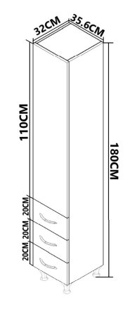 Dulap baie seria 009, front MDF, oglinda, 1 usa, 3 sertare, alb, 35.8x31.6x180 cm [4]