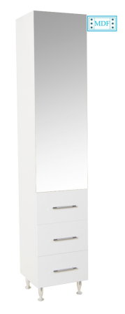 Dulapuri Baie - Dulap baie seria 009, front MDF, oglinda, 1 usa, 3 sertare, alb, 35.8x31.6x180 cm