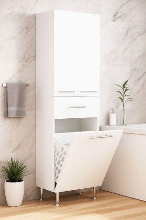 Dulapuri Baie - Dulap baie seria 015, front MDF, 3 usi, 1 sertar, alb, 50x36.5x166 cm