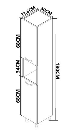 Dulapuri Baie - Dulap baie SOLE, front MDF, 2 usi, alb, 30x31.6x180 cm