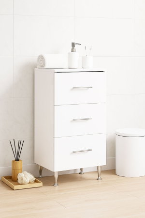 Dulapuri Baie - Dulap baie seria 012, front MDF, 3 sertare, alb, 40x31.5x100 cm