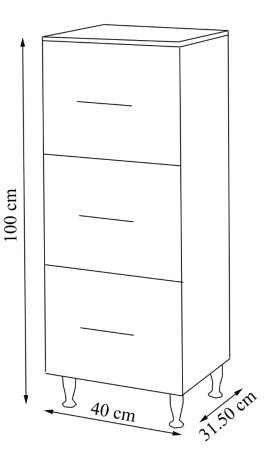 Dulapuri Baie - Dulap baie seria 012, front MDF, 3 sertare, alb, 40x31.5x100 cm