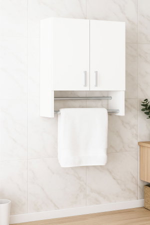 Dulap baie suspendat BELLA, 2 usi, montat, alb, 60x21.5x68 cm [0]