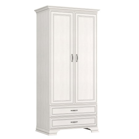 Colectia TIFFANY - Dulap cu 2 usi si 2 sertare TIFFANY II, cu bara haine, crem fineline, 99x62,4x212,1 cm