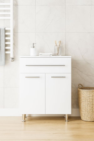 Dulapuri Baie - Dulap baie, 2 usi, 1 sertar, alb, 60x30x80 cm