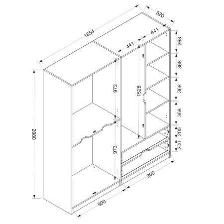 Dulap ELINA, 6 usi, 2 sertare, 185x52x208 cm [8]