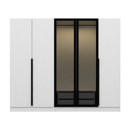 Dulap KALE PLUS, 5 usi, alb + geam fumuriu, 225x52x210 cm
