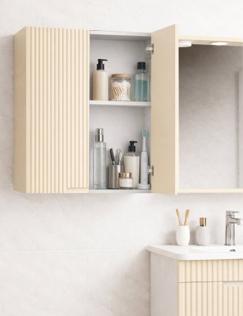 Mobilier Baie - Dulap baie suspendat seria 033, front MDF, 2 usi, crem, 60x22x68 cm