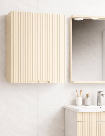 Mobilier Baie - Dulap baie suspendat seria 033, front MDF, 2 usi, crem, 60x22x68 cm