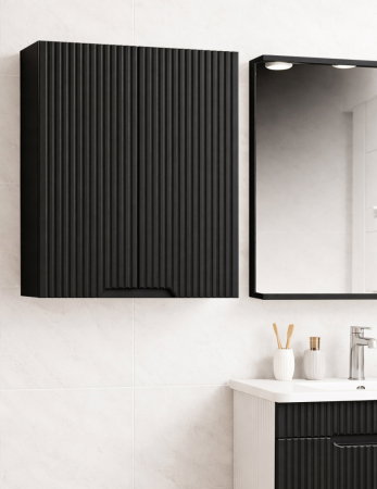 Mobilier Baie - Dulap baie suspendat seria 033, front MDF, 2 usi, negru, 60x22x68 cm