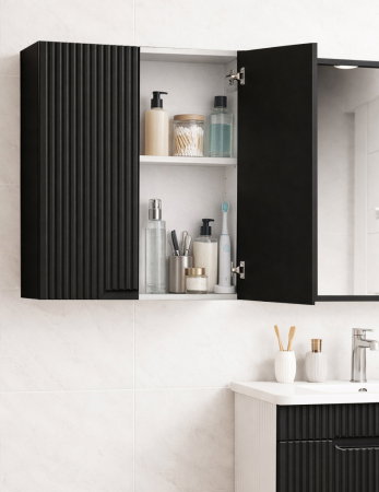 Mobilier Baie - Dulap baie suspendat seria 033, front MDF, 2 usi, negru, 60x22x68 cm