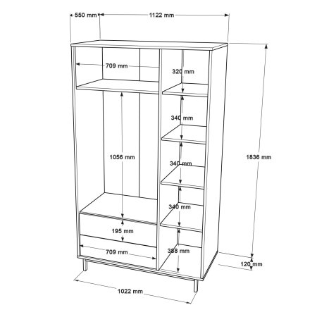 Dulap ON15-S, 3 usi, 2 sertare, 112,2x55x195,6 cm [7]