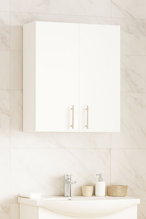 Dulap baie suspendat VERONA, front MDF, 2 usi, alb, 65x21.5x68 cm [0]