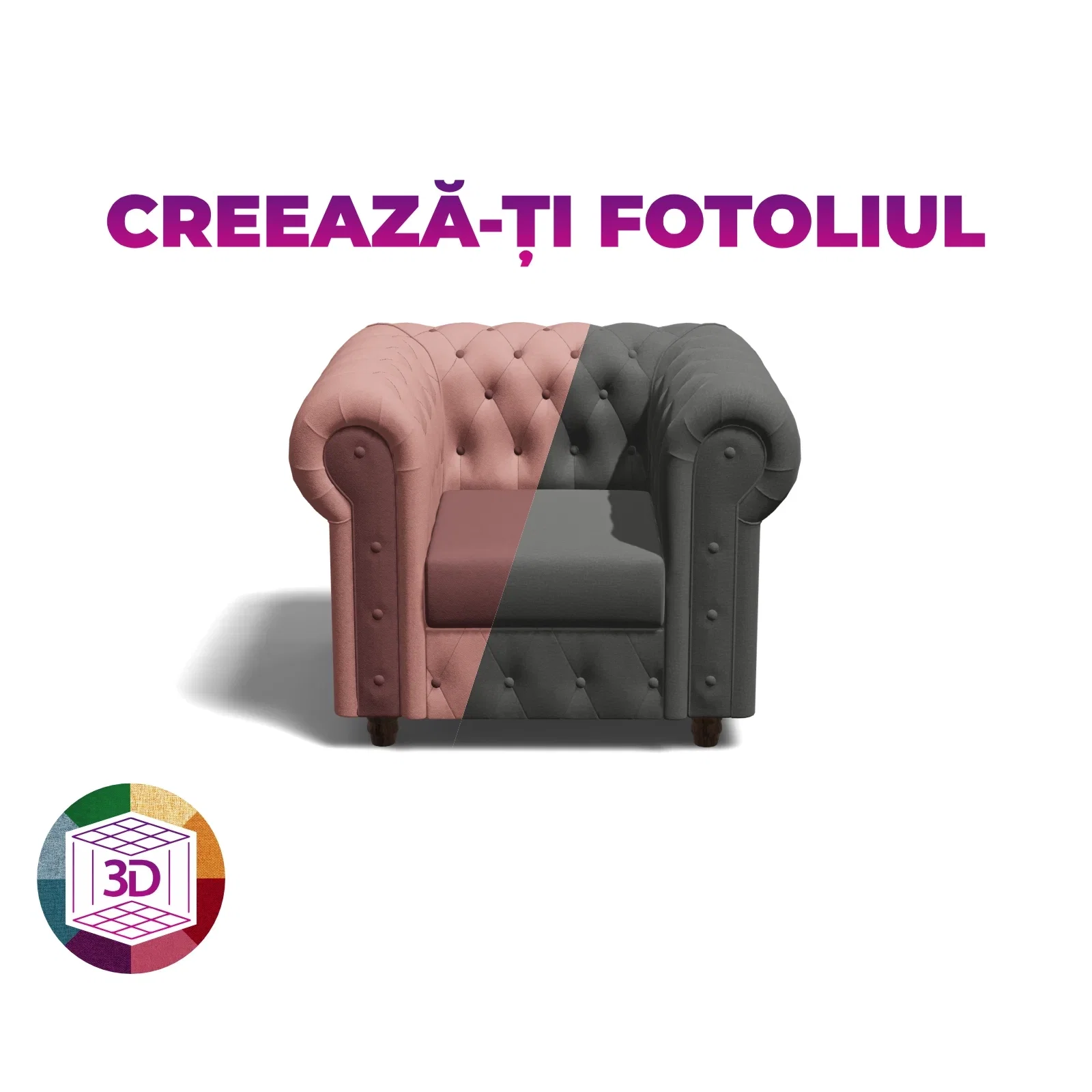 Fotolii Fixe - Fotoliu CHESTERFIELD cu arcuri, 105x90x80 cm, Configurator 3D - ExpoMob