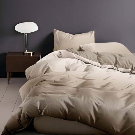 Lenjerii pat - Lenjerie de pat finet 4 piese Enjoy Life, cearceaf pat clasic, cearceaf pilota 200×230, 2 fete perna 50×70, Champagne Silk, 26