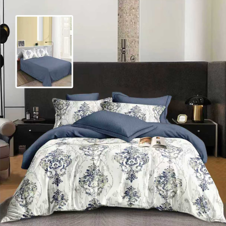 Lenjerii pat - Lenjerie de pat finet 6 piese, cearceaf pat clasic, cearceaf pilota 200x230, 2 fete perna 50x70, 2 fete perna 70x70, Extra, Blue Royal